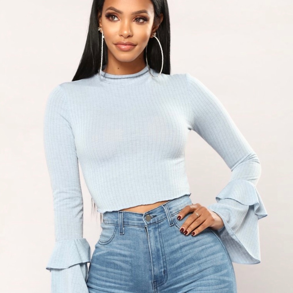 Fashion Nova Blue Long Sleeve Crop Top